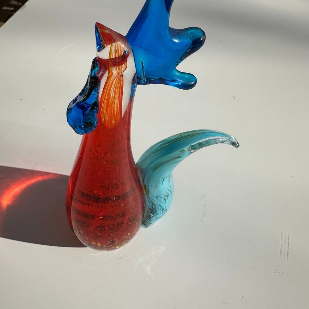 #1136 Studio Art Glass Hand Blown Gourd Tall Chicken Rooster Figurine Amber